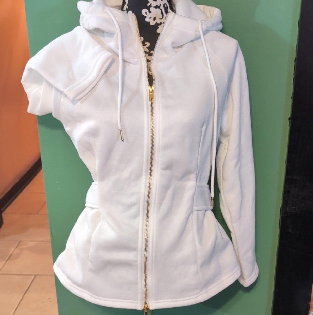 Women's White Pea Coat with Hood